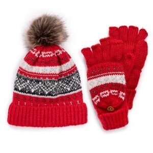 3777 Muk-luk Women's Yarn Beanie And Mitten Set, Mix Poppy, One Size Fits